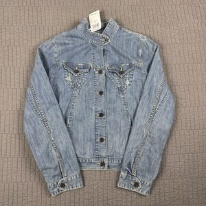 Y2K Lucky Brand Denim Trucker Jacket Women's XL Blue Tomboy Jean Medium Wash NWT